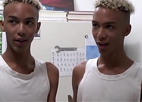 Hot skinny black twink identical reproduction brothers diego and dante threesome with black stepbrother eric ford in family kitchen