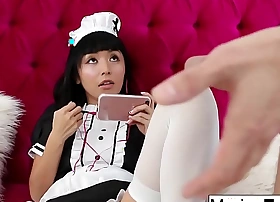 Sexy asian maid cleans off her bosses meaty cock