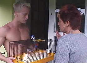 Younger coxcomb drills her shaved grey pussy