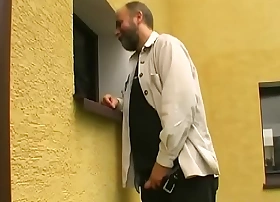 Fat old dude gets wang sucked by blindfolded teen and fucks