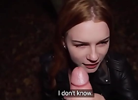 Curvy redhead pulled in public for bj and pussyfucking