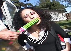 Teen with curly barb and small tits pick nigh at the street