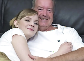 Sexy blonde bends turn over to get fucked by grandpa big cock