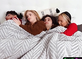 FamilyOrgasm - Siblings and their Stepsister are Freezing and Need to Warm Up