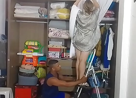 Stepson fucks stepmother on the stairs