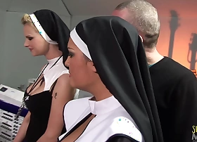 Two naughty nuns get surprised with fat hard cocks