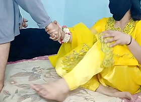 Yellow Dressed Desi Bhabhi amazing Pussy Fucking in Cowgirl and Reverse Cowgirl and bareback sex