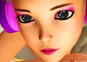 Cute sexy gamer girl concerning headphones gets fucked away from a midget pervert in the living room