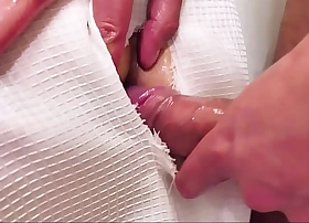 Bathing mom spied by stepson throught curtain hole